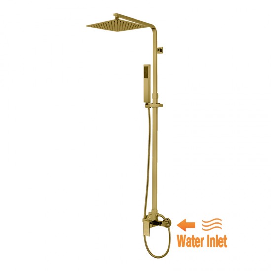 10 inch 250mm Square Brushed Yellow Gold Twin Shower Set Bottom Water Inlet